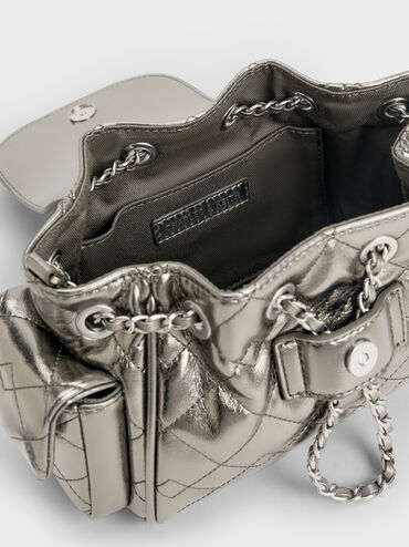 Duo Quilted Two-Way Front Flap Backpack, Pewter, hi-res