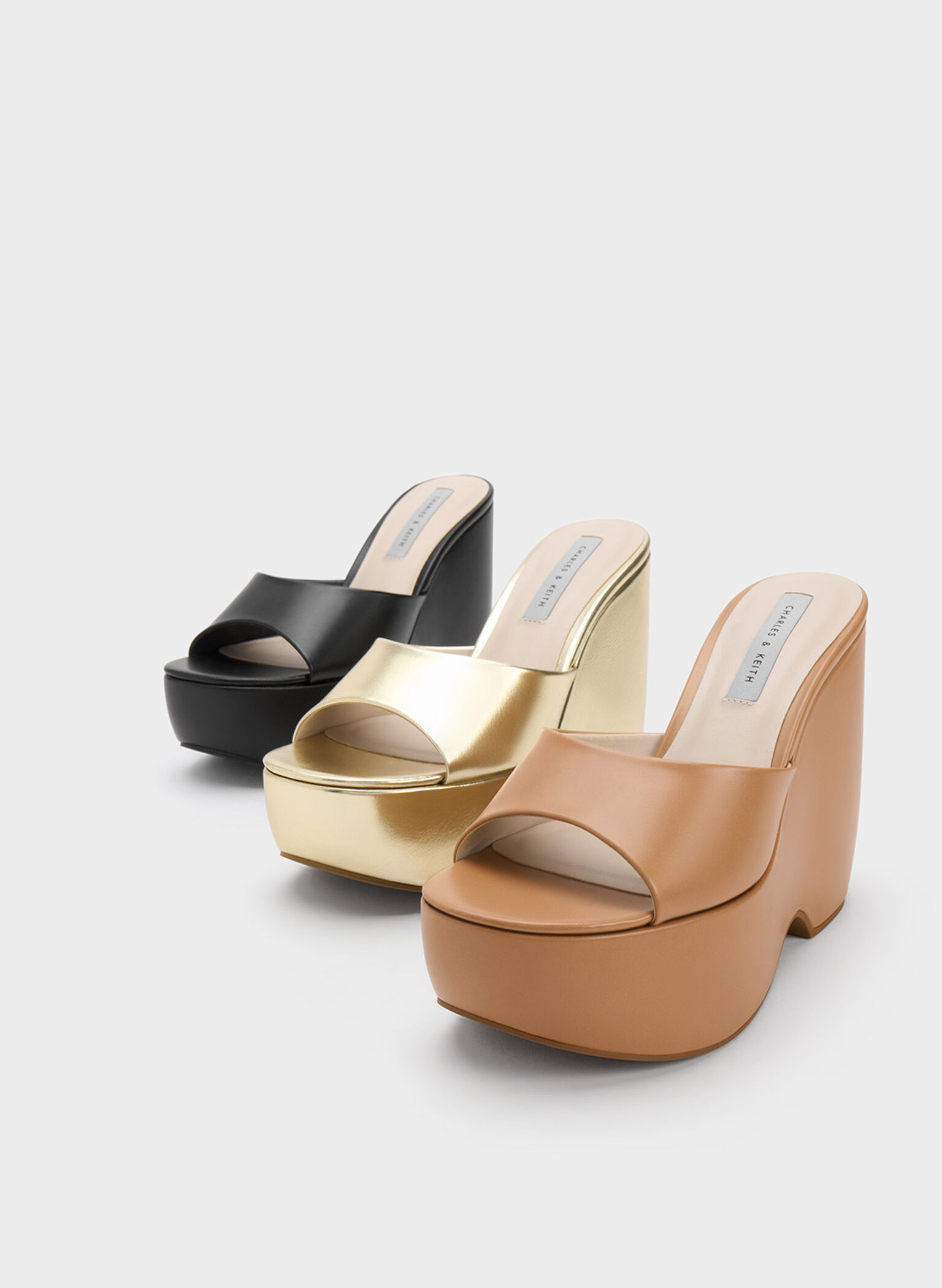 Chunky Platform Wedge Mules, Black, hi-res