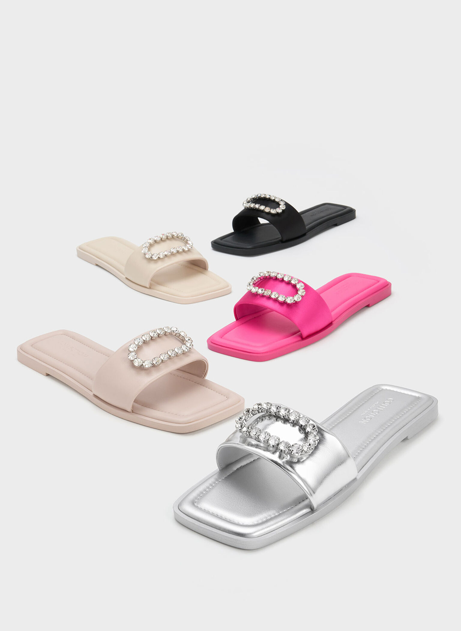 Gem-Embellished Leather Slides, Chalk, hi-res