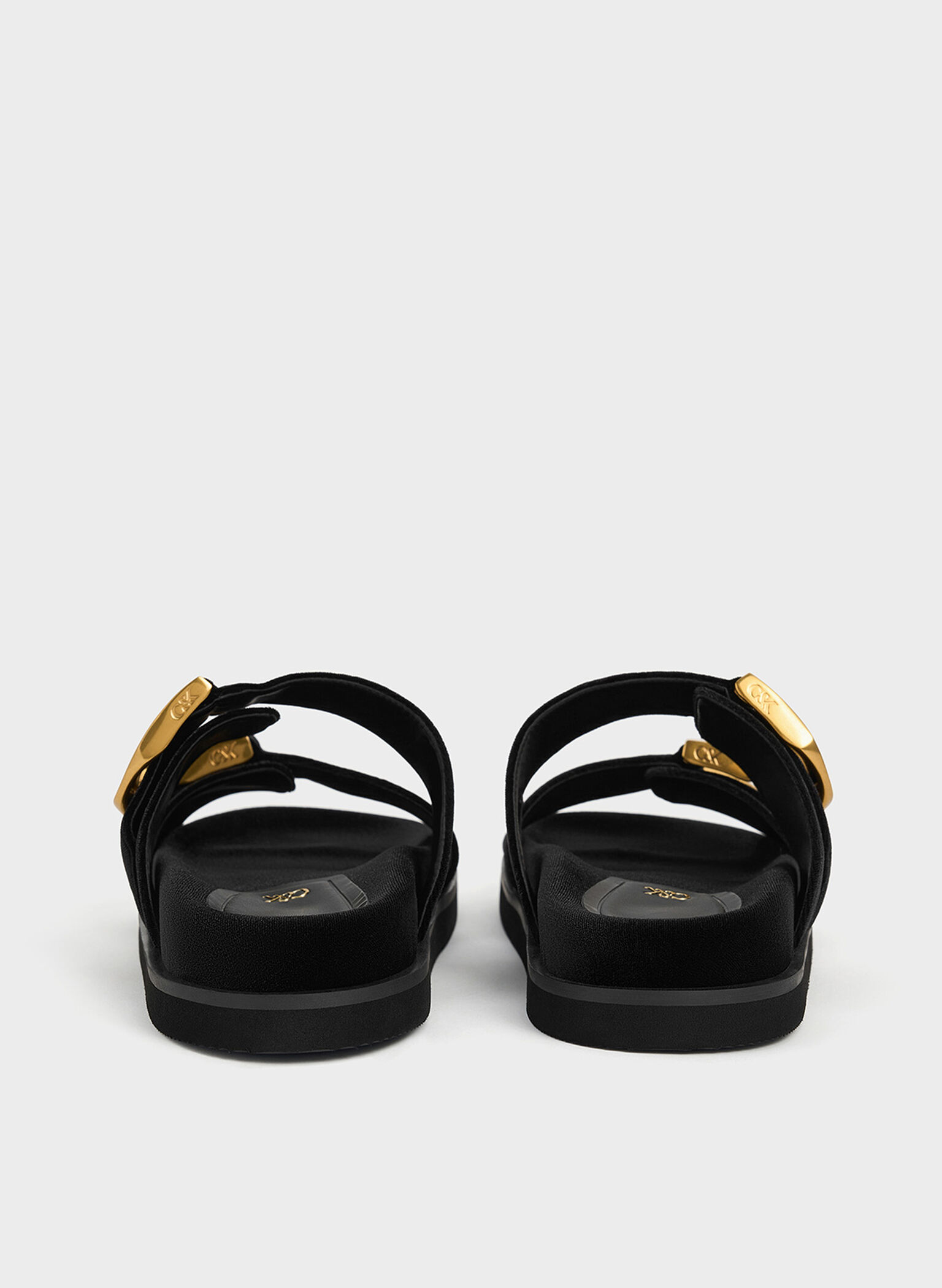 Gabine Velvet Buckle Sandals, Black Textured, hi-res