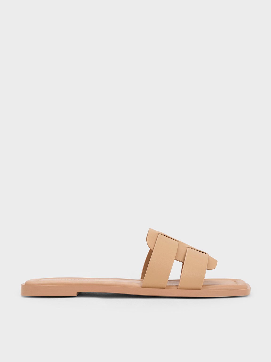 Nude Interwoven Leather Slide Sandals - CHARLES & KEITH UK