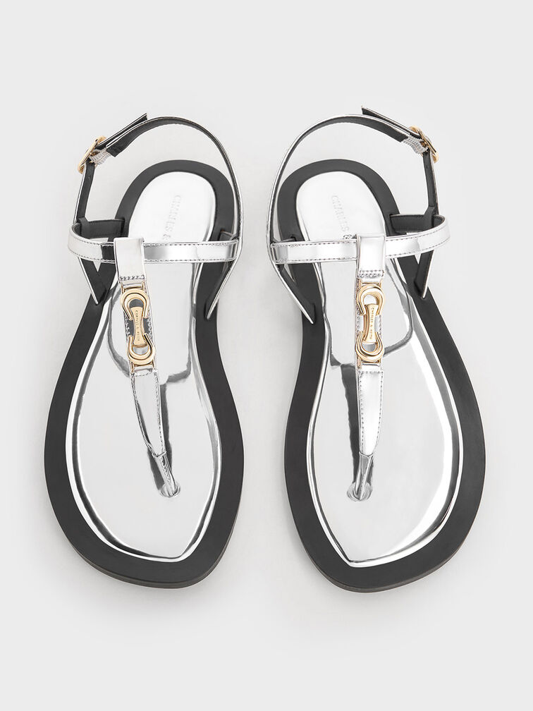 Metallic-Accent Thong Sandals, Silver, hi-res