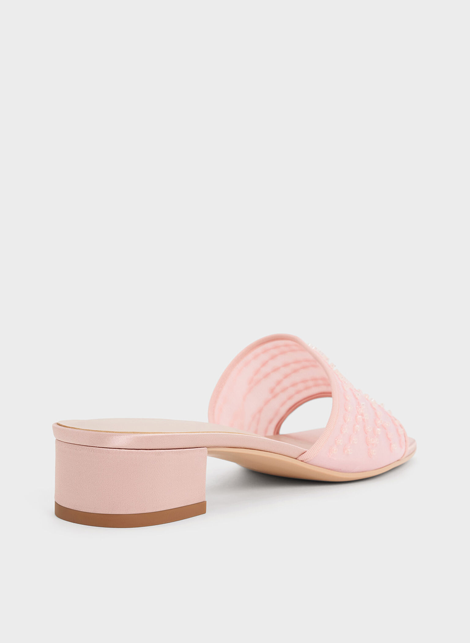 Mesh Sequinned Block-Heel Mules, Nude, hi-res