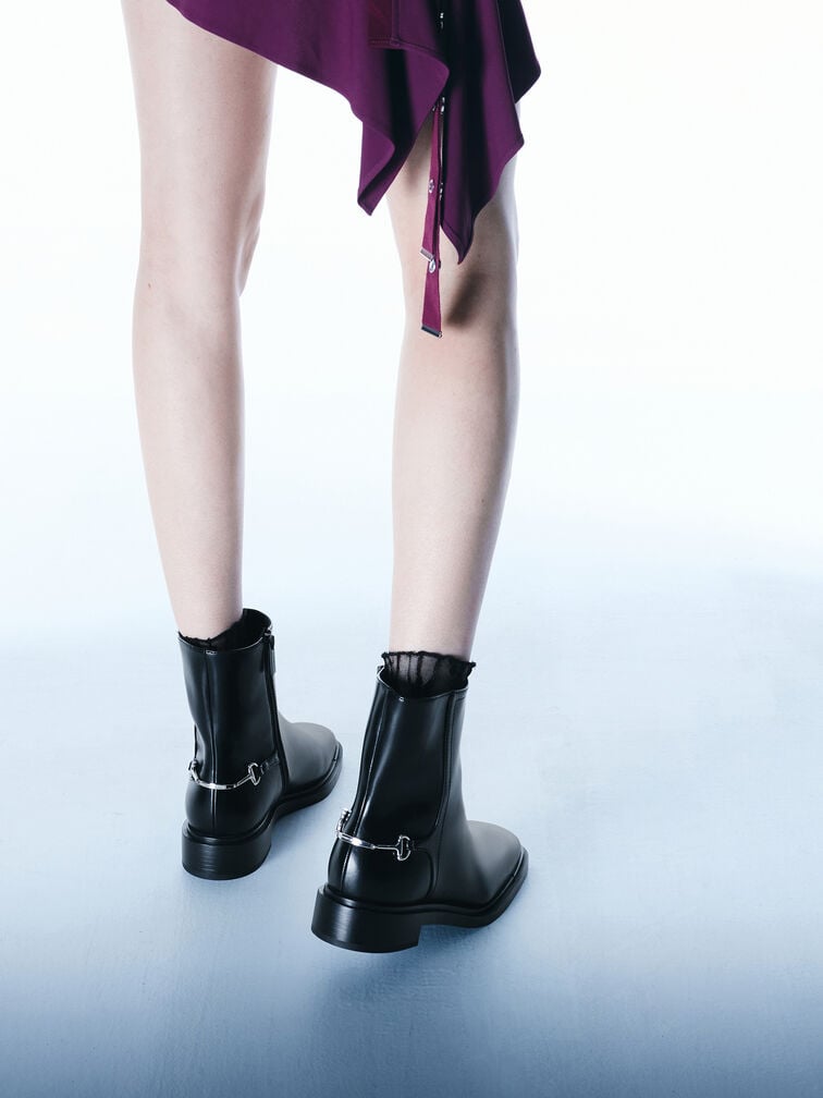 Erinna Metallic-Accent Side-Zip Ankle Boots, Black, hi-res