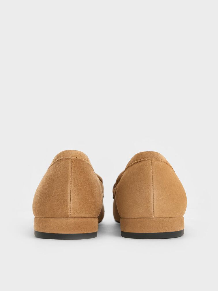 Suede Penny Square-Toe Loafers, Caramel, hi-res