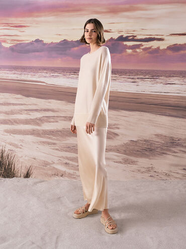 Strappy Ridged-Sole Flatform Sandals, Taupe, hi-res