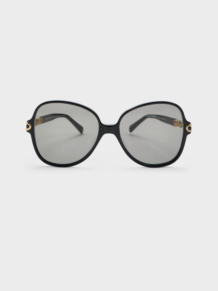 Delaney Recycled Acetate Chain-Link Butterfly Sunglasses, Black, hi-res