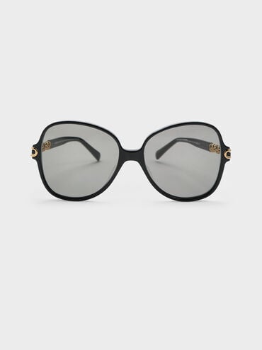Delaney Recycled Acetate Chain-Link Butterfly Sunglasses, Black, hi-res