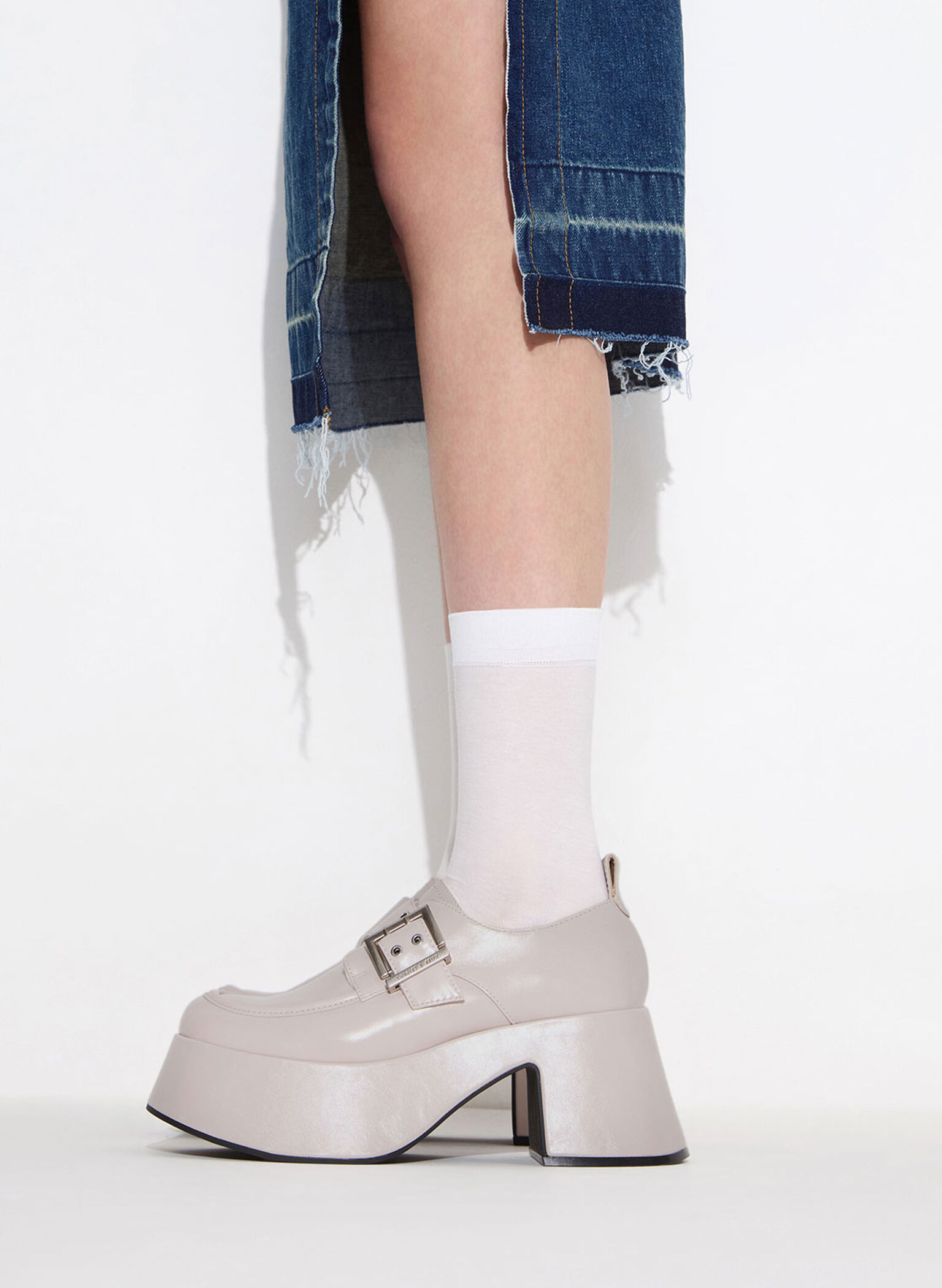 Rubina Buckled Chunky Loafers, Light Grey, hi-res