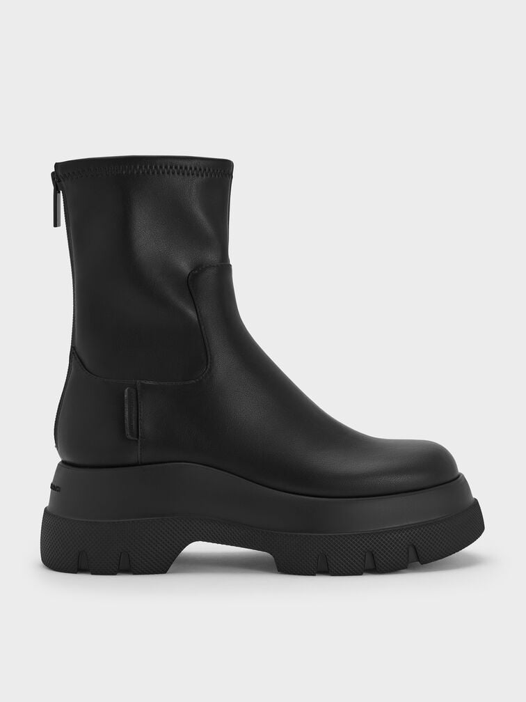 Leoi Back-Zip Chunky Ankle Boots, Black, hi-res