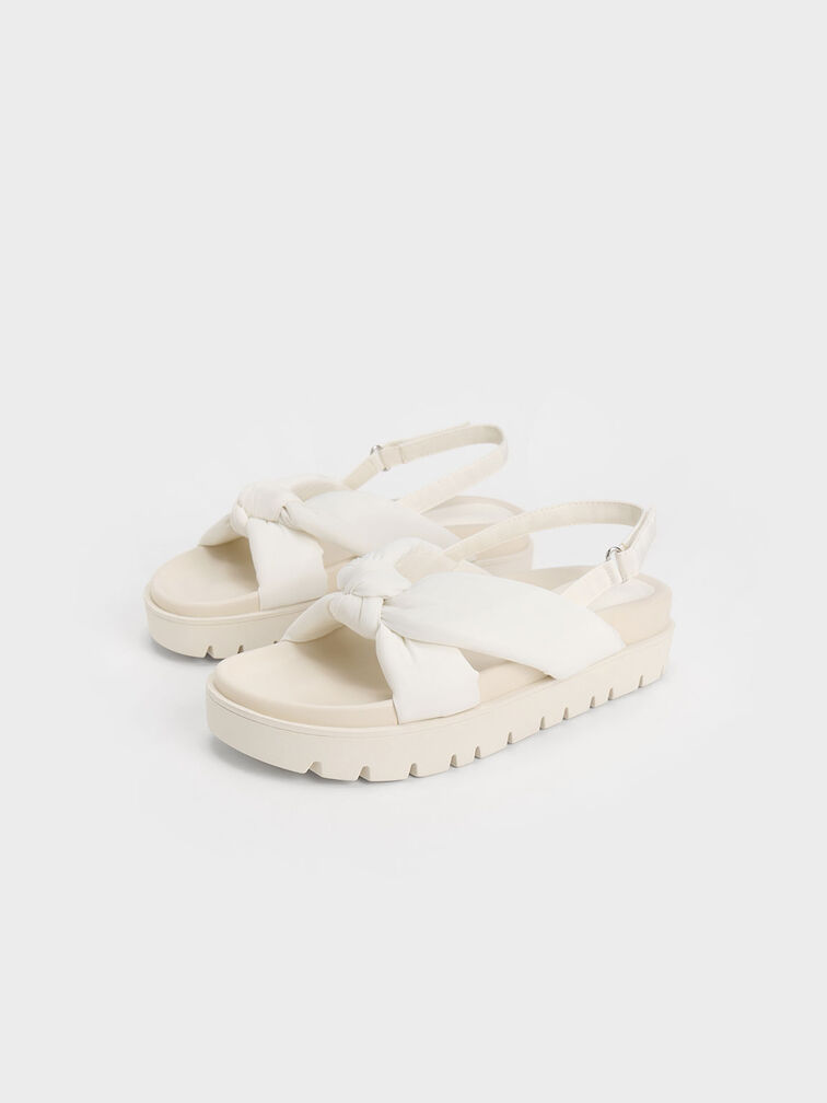 Nylon Knotted Flatform Sandals, White, hi-res