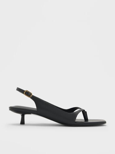 Rayne Square-Toe Kitten-Heel Thong Slingback Sandals, Black, hi-res