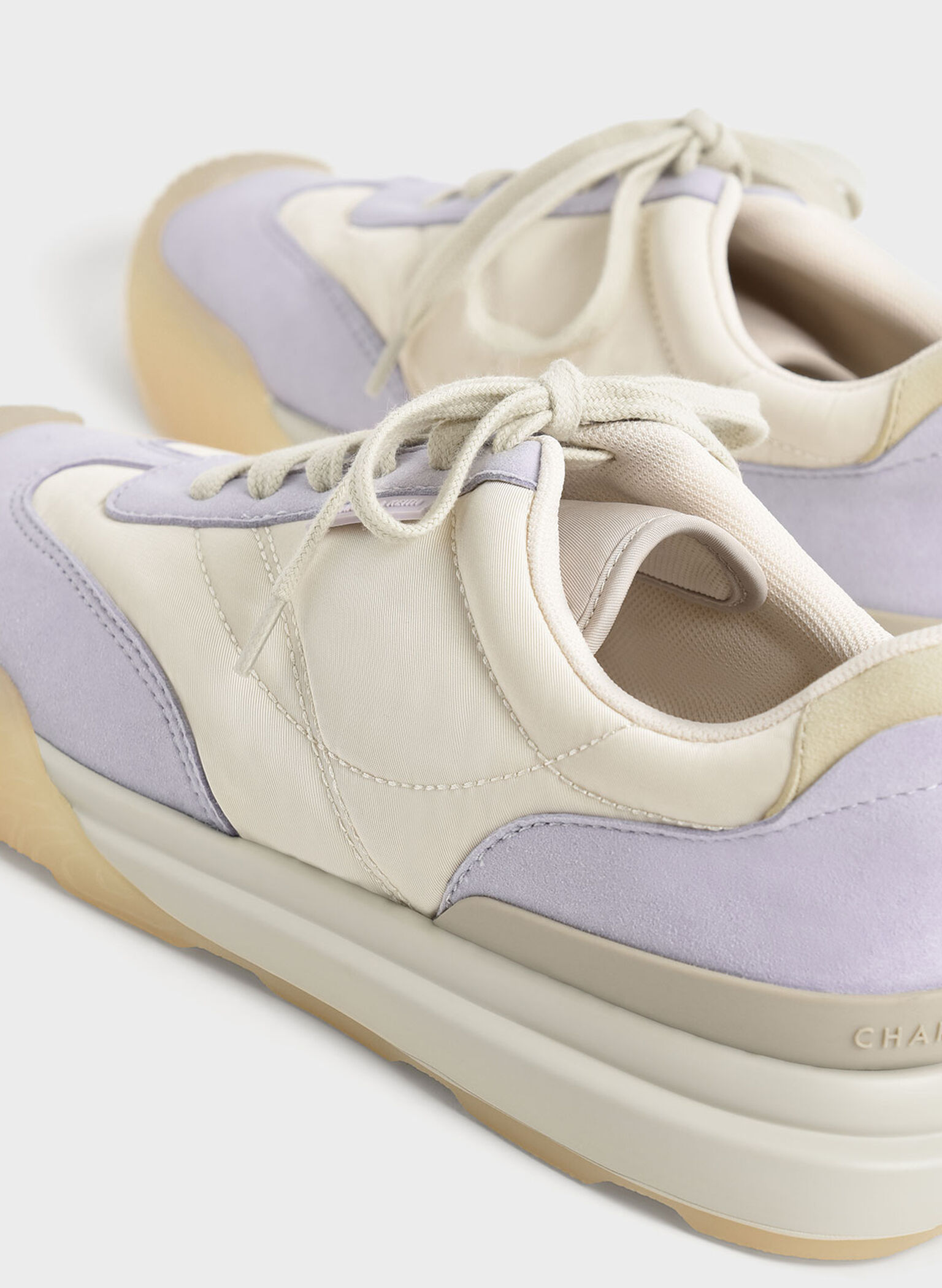 Microfibre & Nylon Low-Top Sneakers, Lilac, hi-res