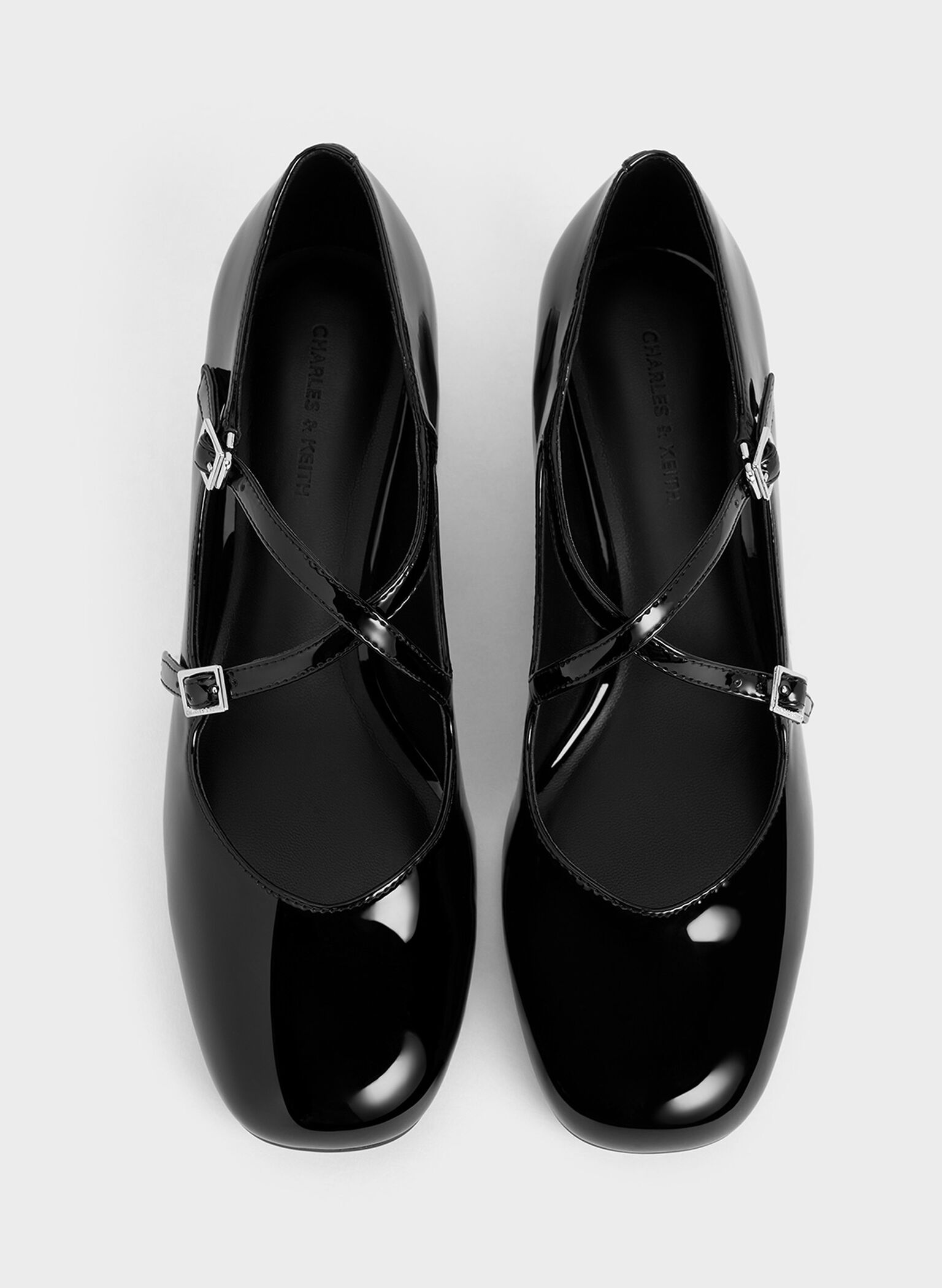 Patent Crossover-Strap Block-Heel Mary Janes, Black Patent, hi-res