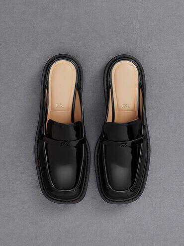Tahlia Leather Loafer Mules Black Box
