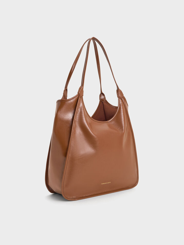 Sianna Crinkle-Effect Slouchy Tote Bag, Chocolate, hi-res