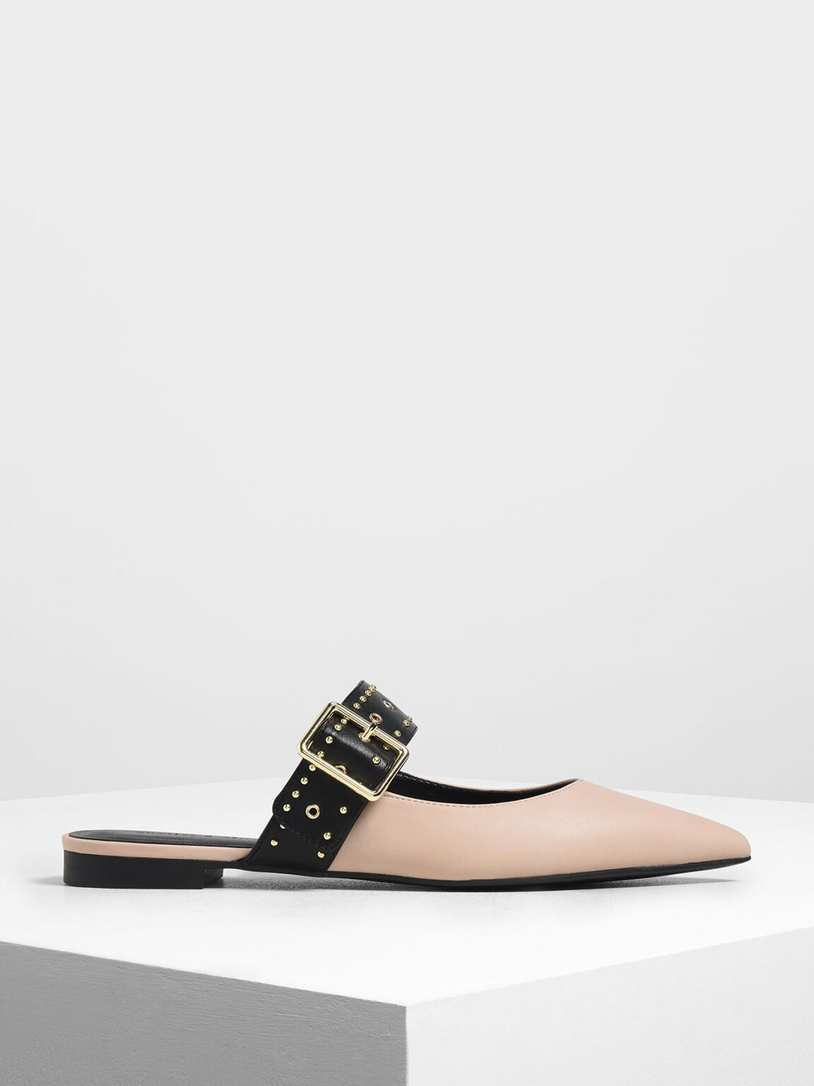 Studded Buckle Mules, Light Pink, hi-res