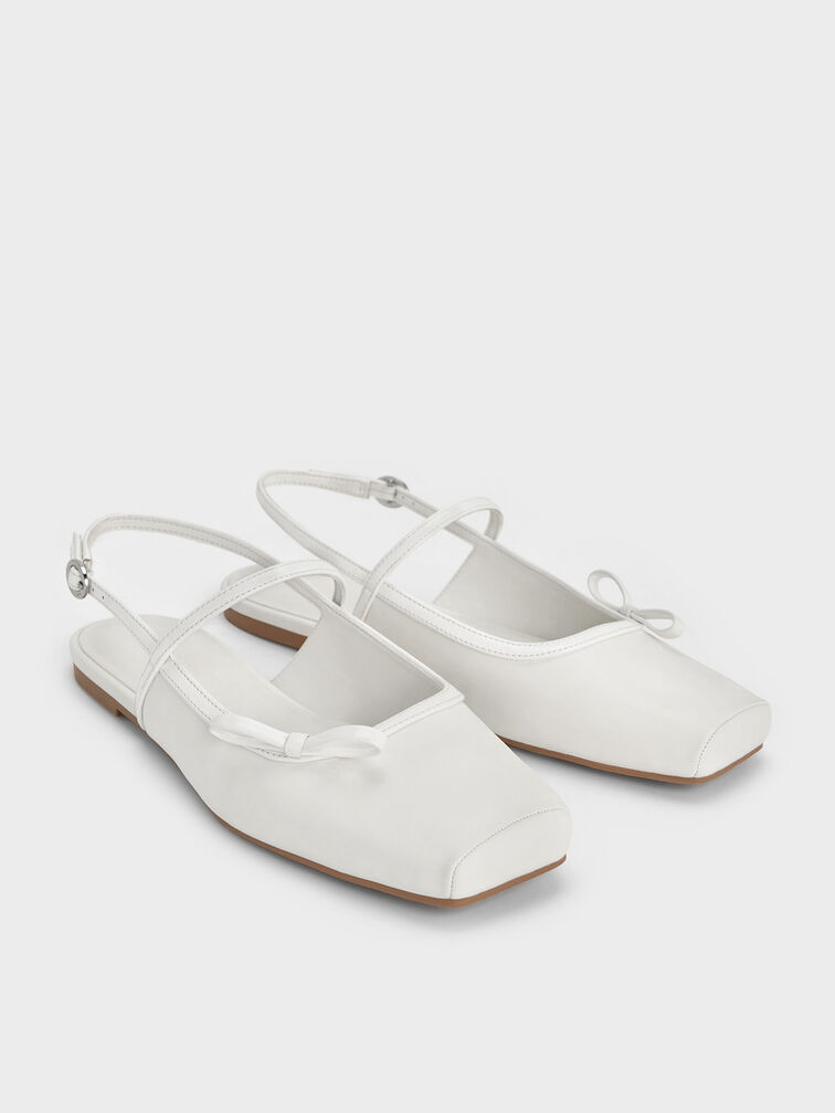 Bow Slingback Mary Jane Flats, White, hi-res