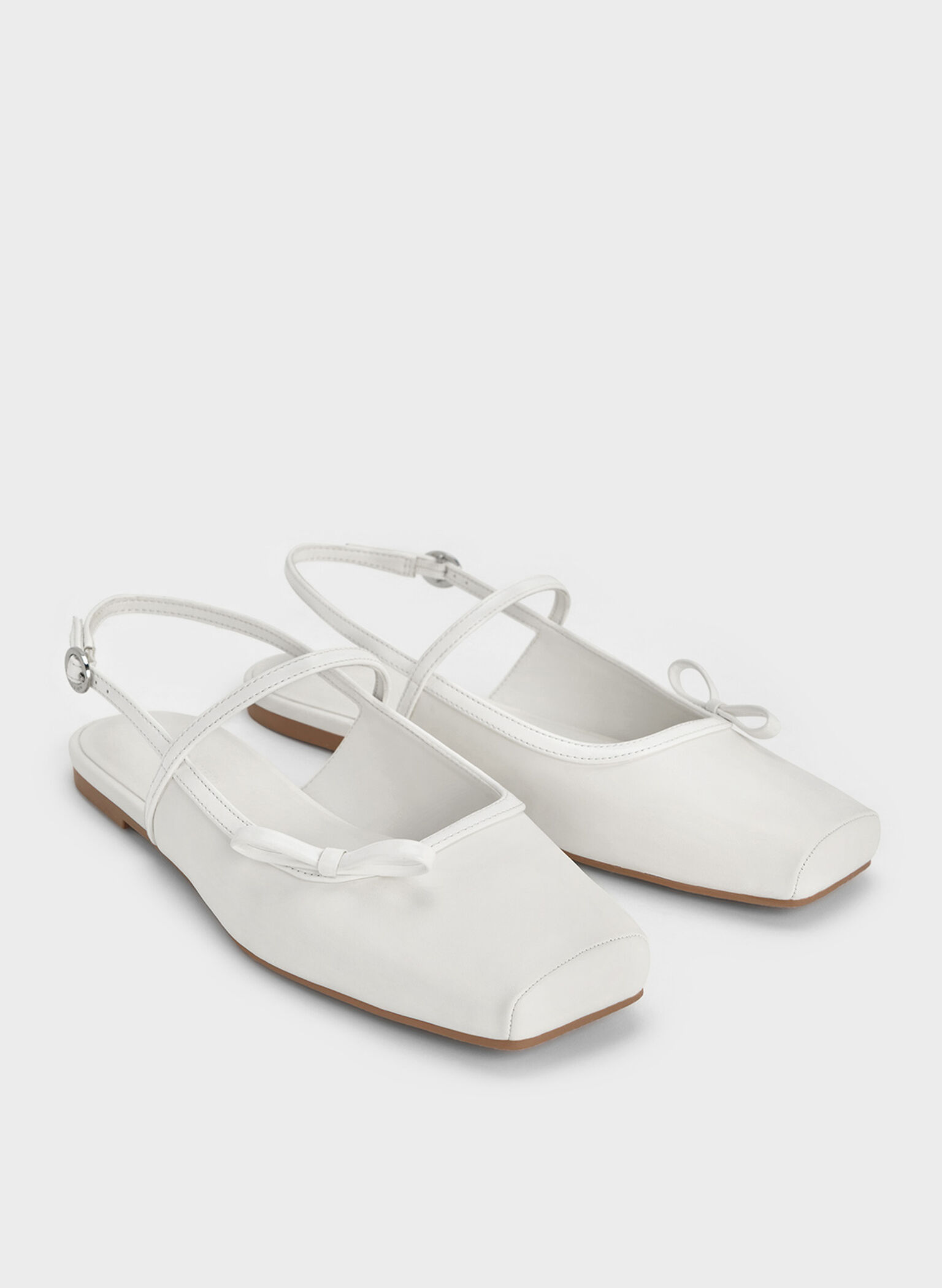Bow Slingback Mary Jane Flats, White, hi-res