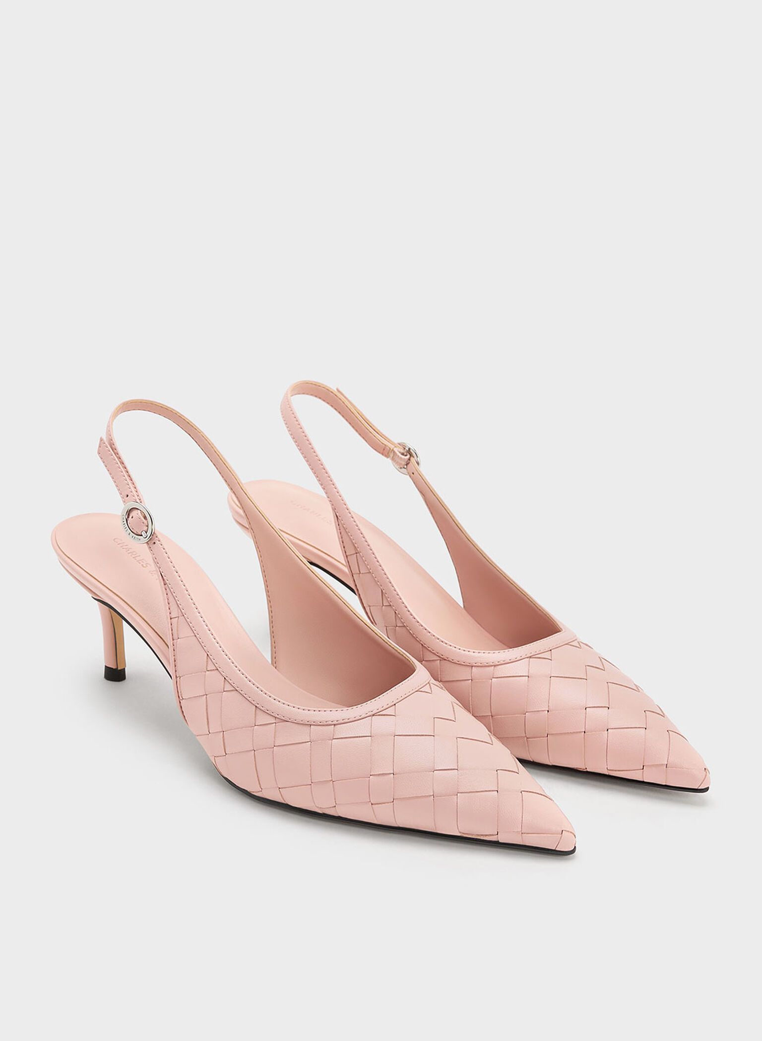 Ivette Woven Pointed-Toe Slingback Pumps, Light Pink, hi-res