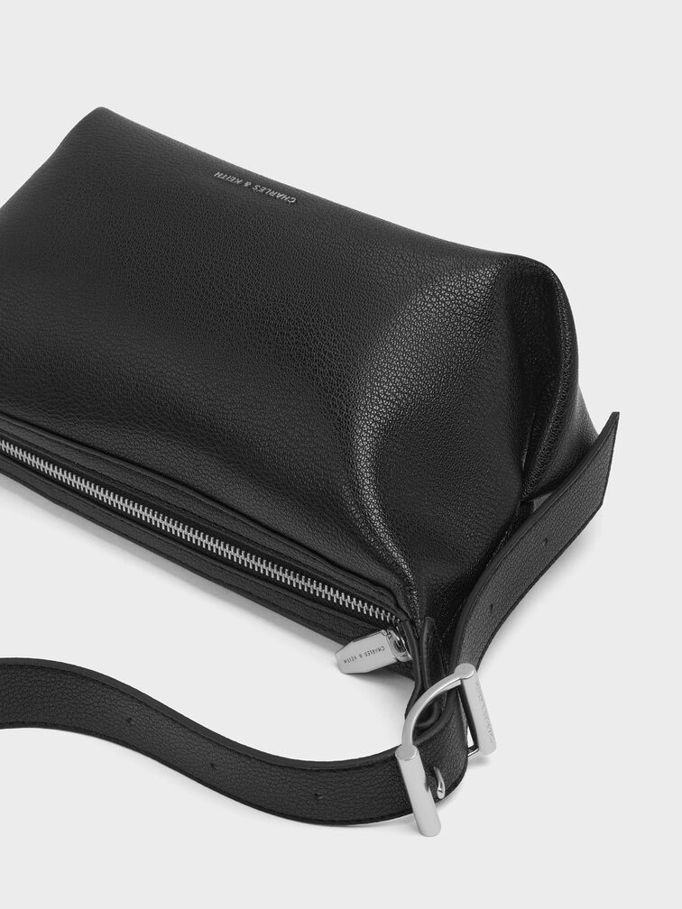Zora Buckle-Strap Slouchy Shoulder Bag, Noir, hi-res
