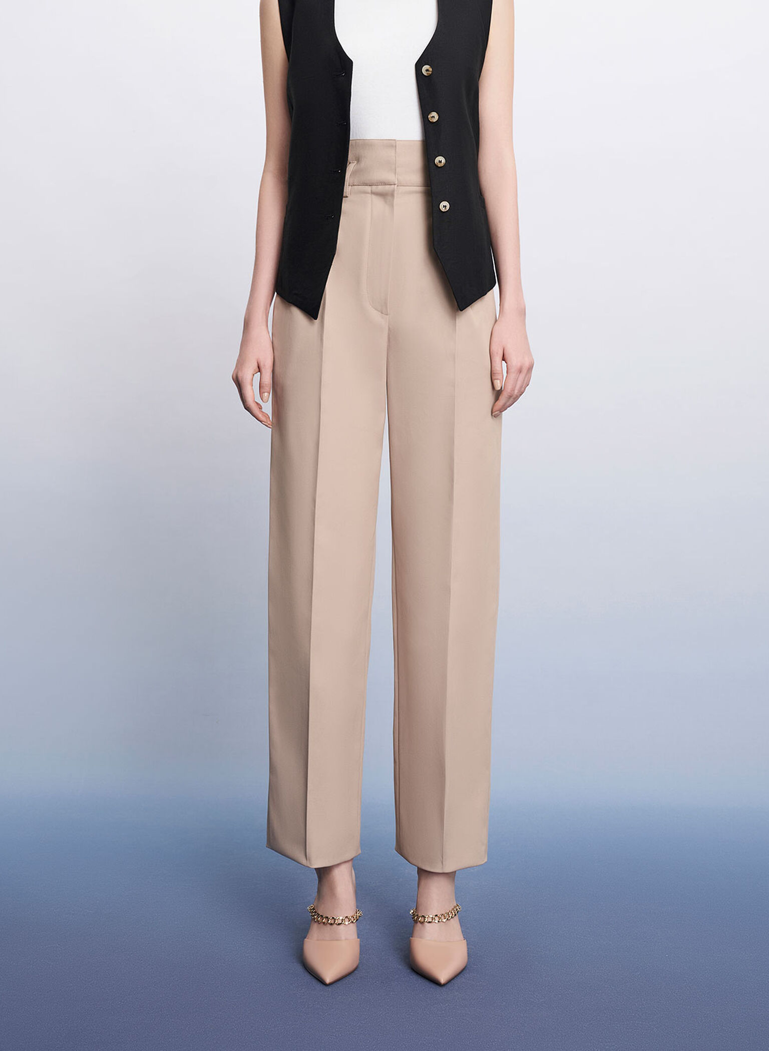 Chain-Link Strap Heeled Mules, Nude, hi-res