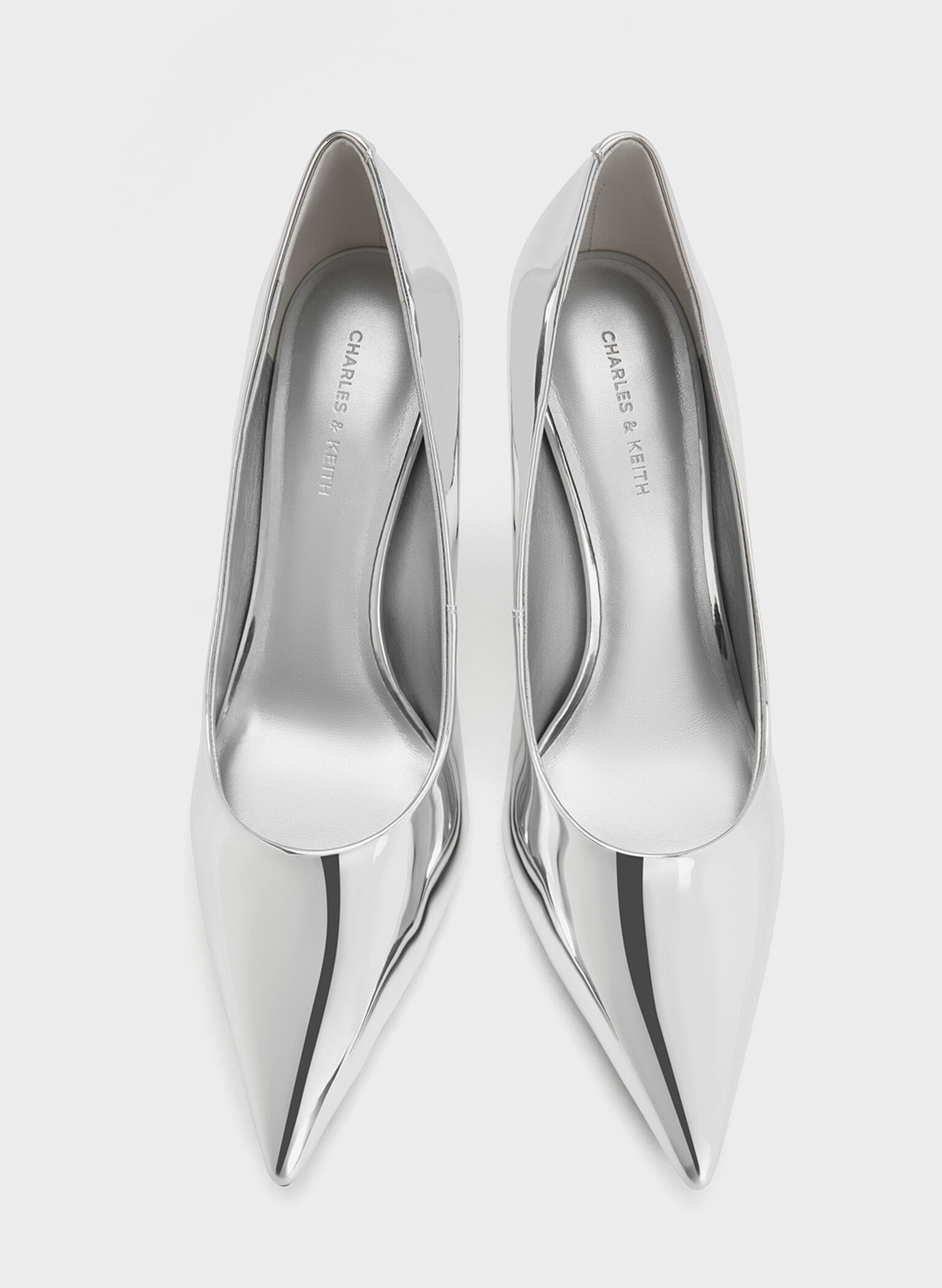 Metallic Cone-Heel Pointed-Toe Pumps, Silver, hi-res