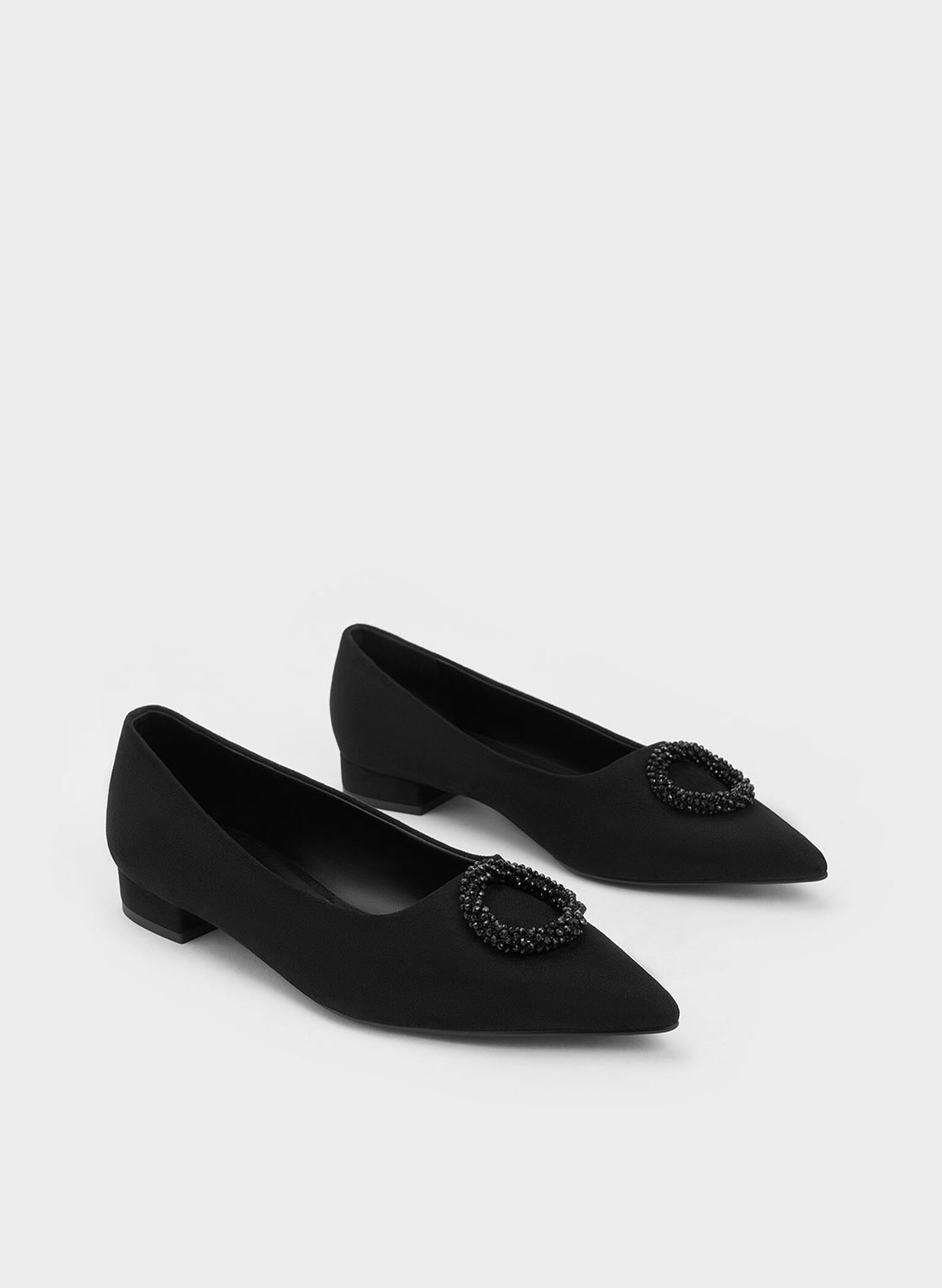 Textured Beaded Circle Flats, Black Textured, hi-res