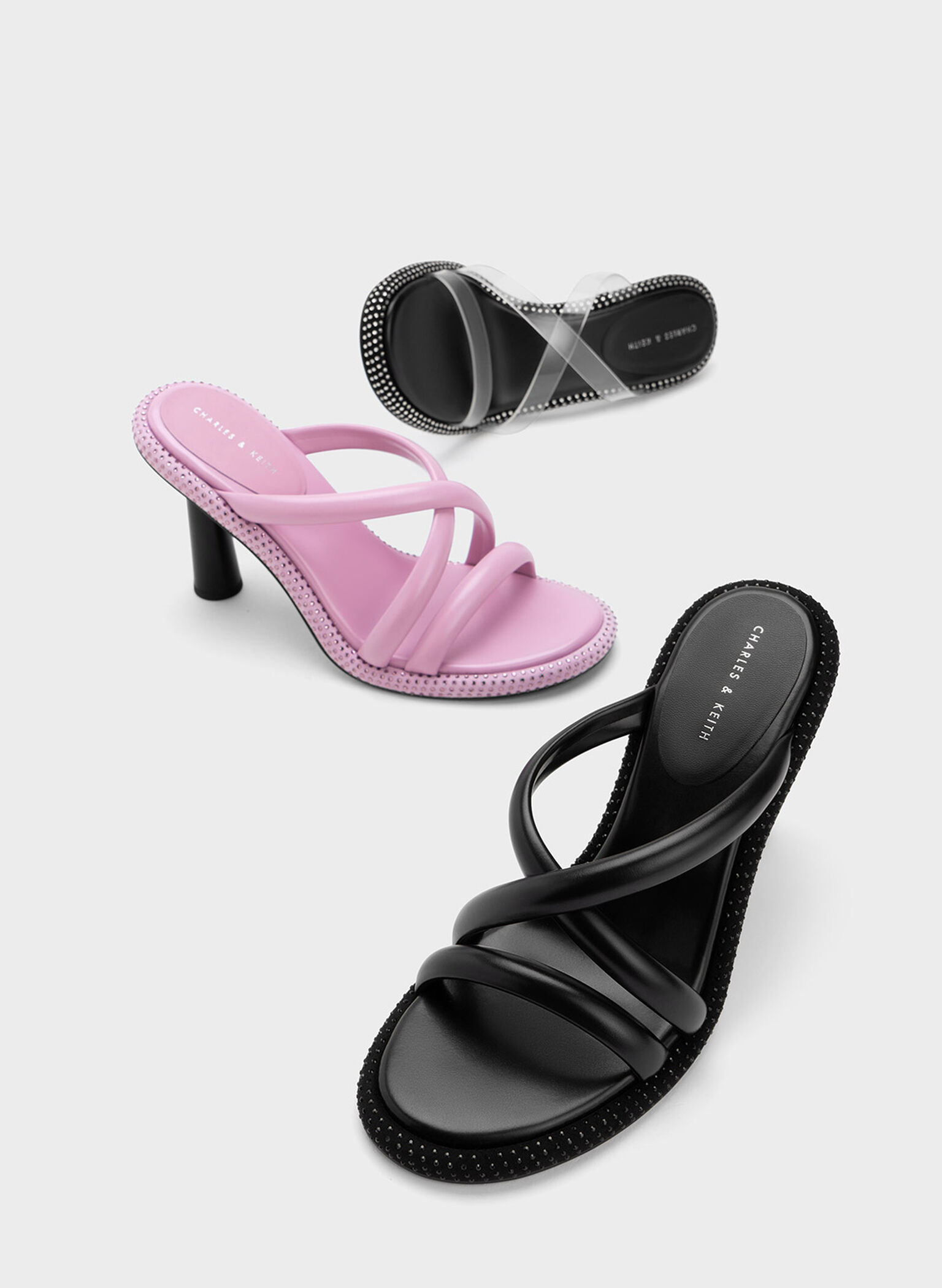Crossover Crystal-Embellished Mules, Black, hi-res