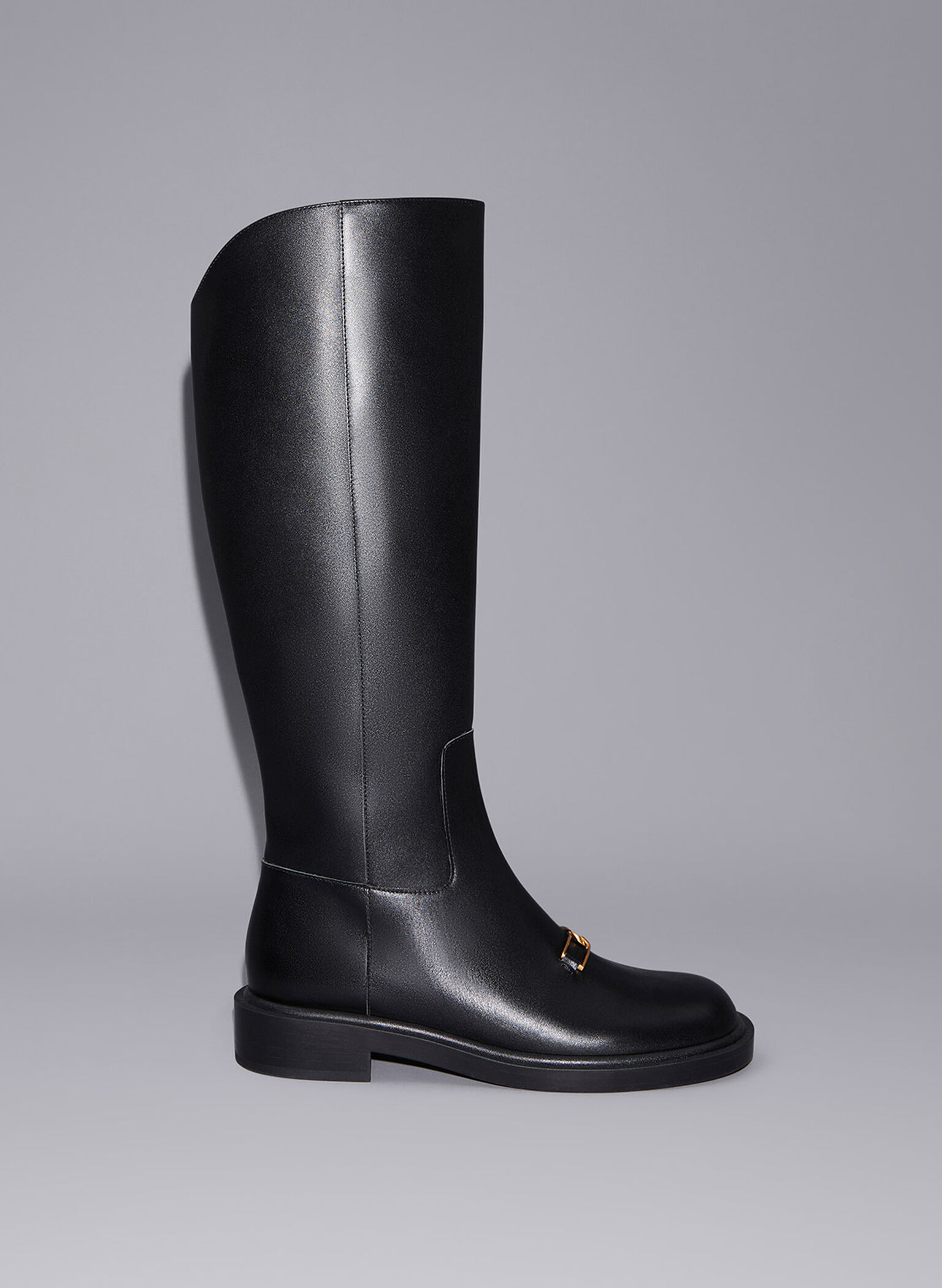 Gabine Leather Interlocking-Accent Knee-High Boots, Black, hi-res