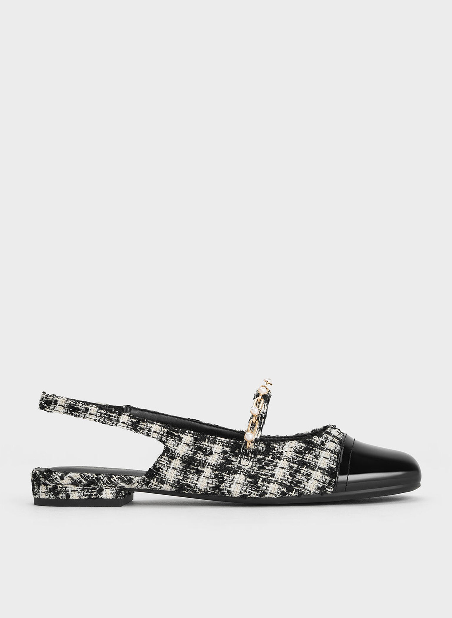 Rio Tweed Beaded Chain-Link Slingback Flats, Black Textured, hi-res