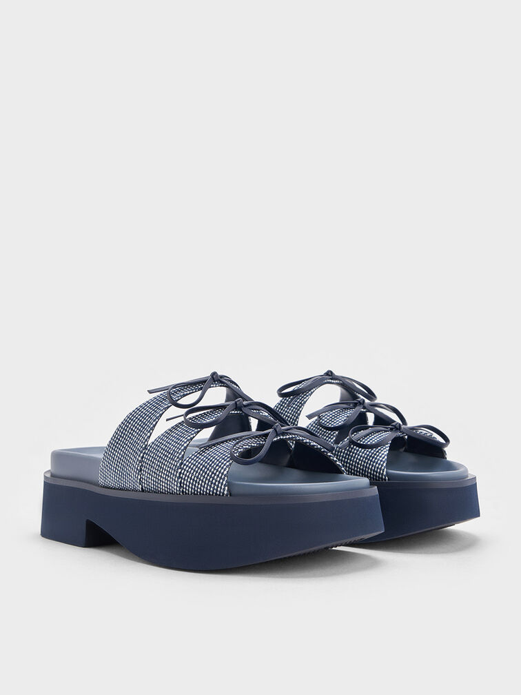 Dorri Textured Triple-Bow Platform Sandals, Blue, hi-res