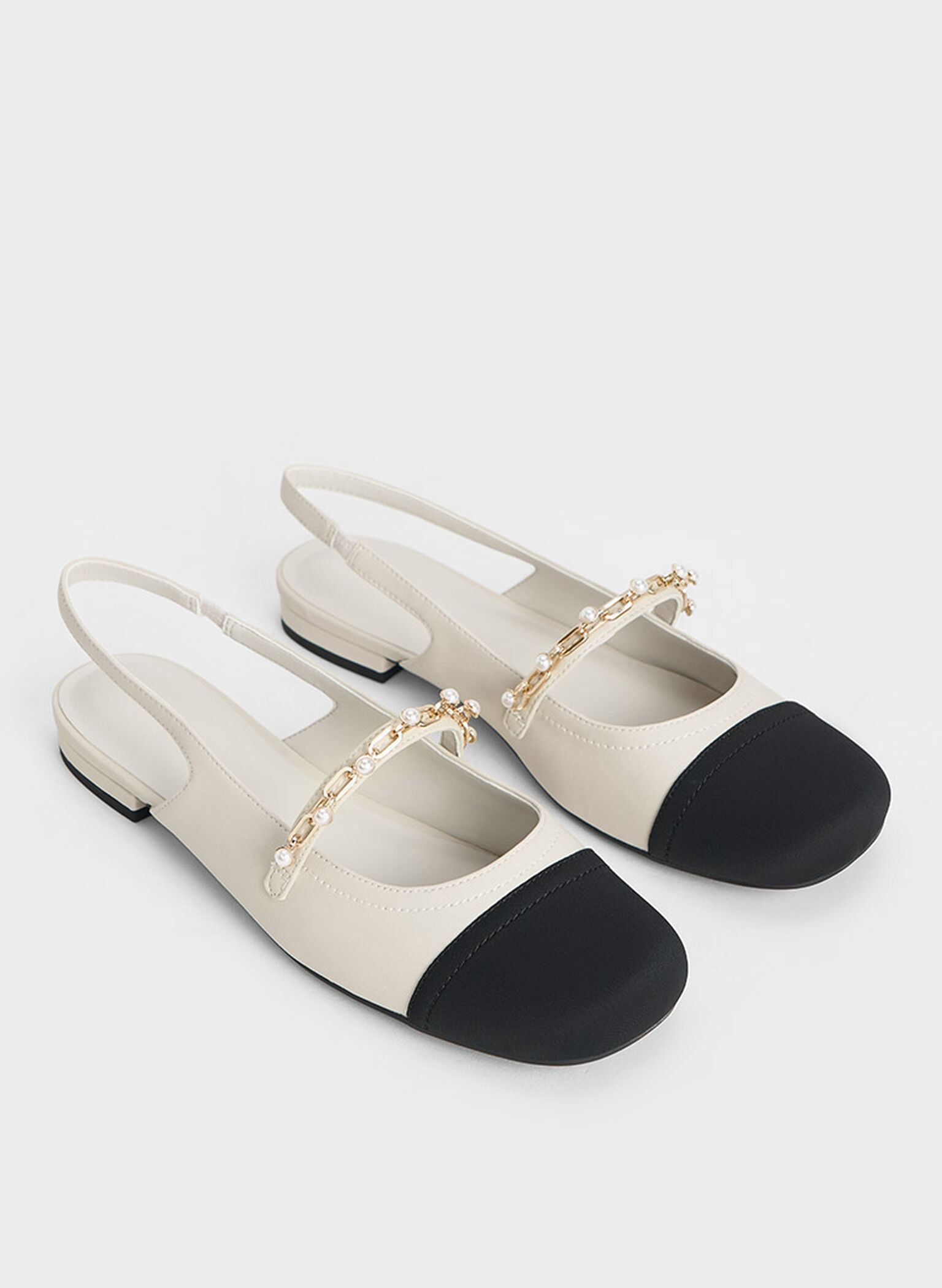 Rio Beaded Chain-Link Slingback Flats, Chalk, hi-res