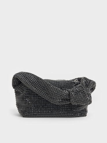 Crystal-Embellished Knotted-Strap Shoulder Bag, Noir, hi-res