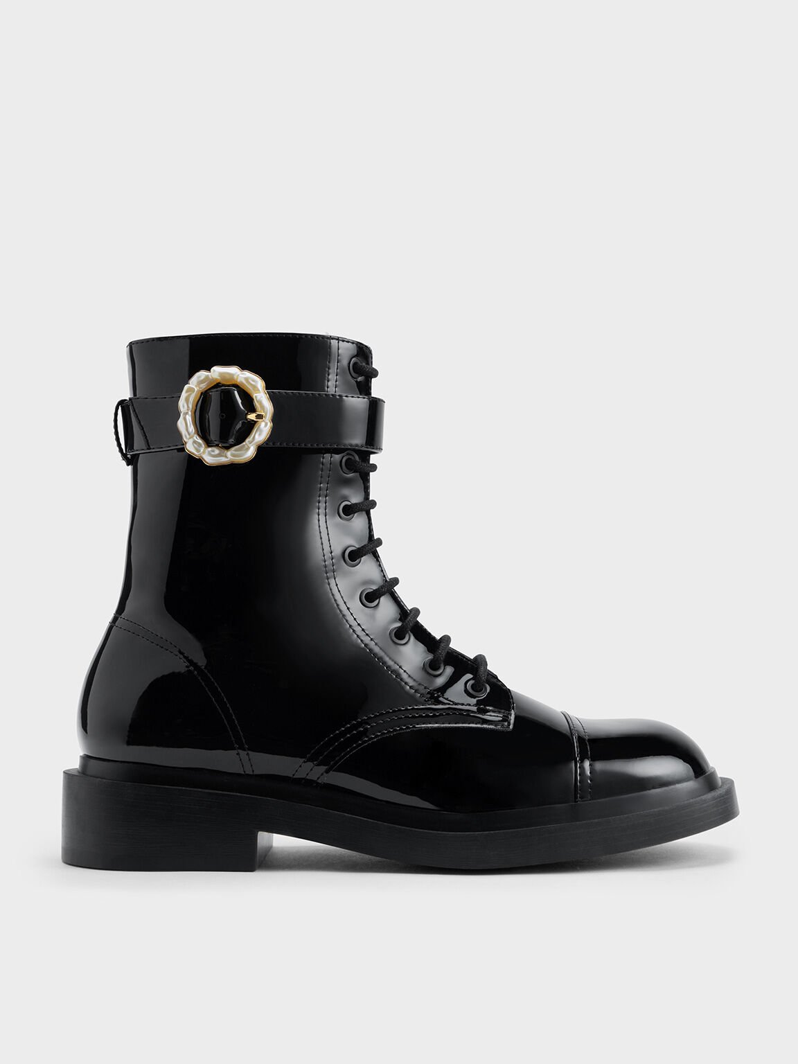 Ladies black patent ankle boots sales