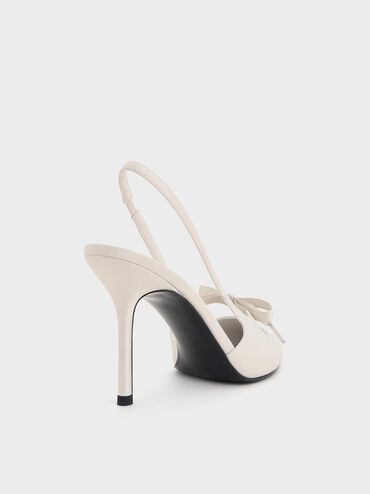 Satin Bow Pointed-Toe Slingback Pumps, Light Grey, hi-res