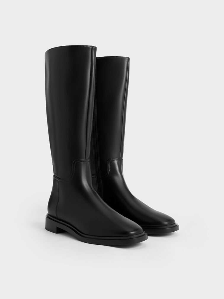 Side-Zip Knee-High Riding Boots, Black, hi-res