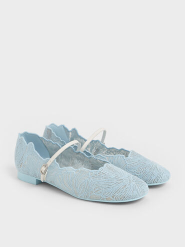 Crochet Floral Mary Jane Flats, Blue, hi-res