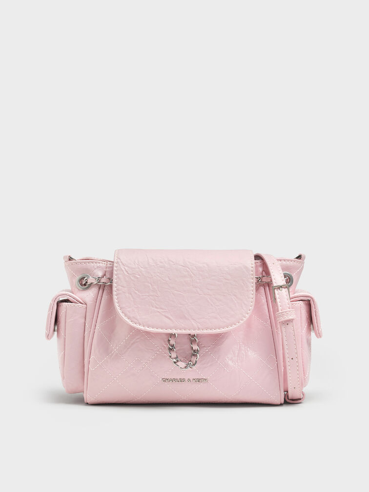 Duo Quilted Two-Way Front Flap Backpack, Cotton Candy Pink, hi-res