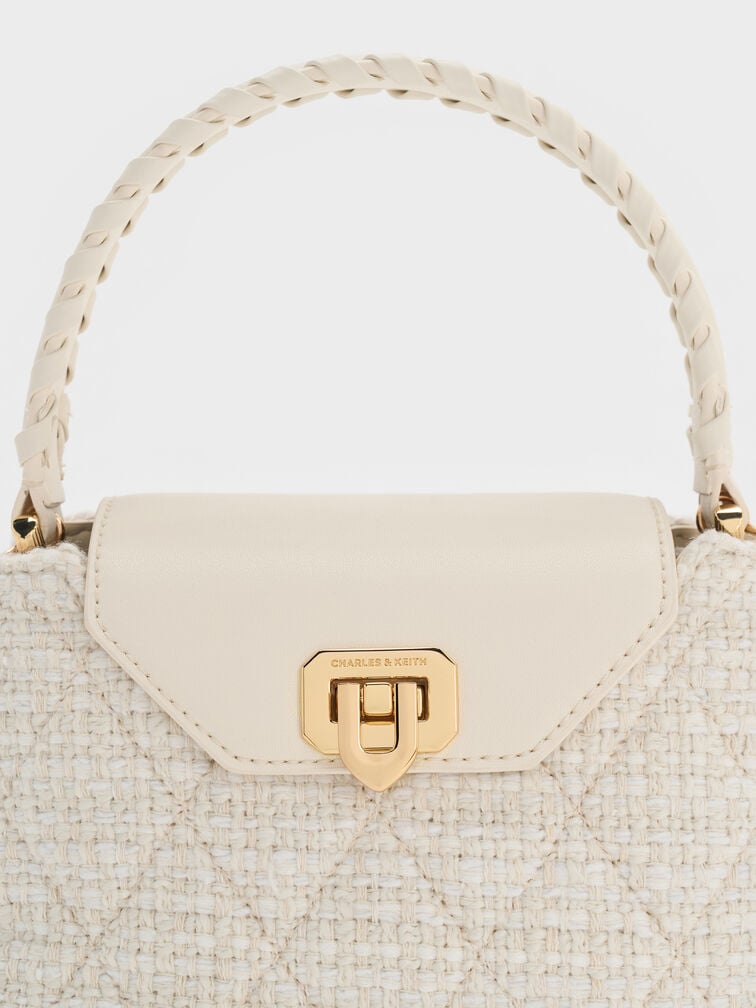 Arwen Tweed Quilted Braided-Strap Top Handle Bag, Cream Tweed, hi-res