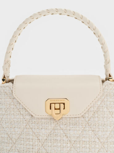 Arwen Tweed Quilted Braided-Strap Top Handle Bag, Cream Tweed, hi-res