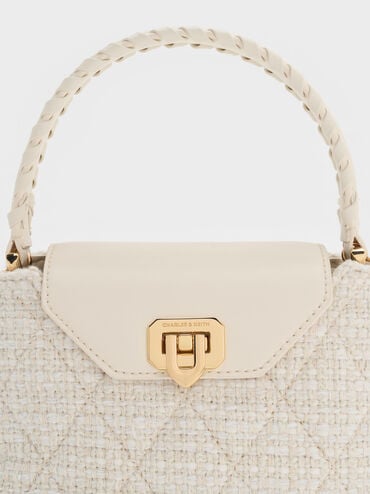 Arwen Tweed Quilted Braided-Strap Top Handle Bag, Cream Tweed, hi-res
