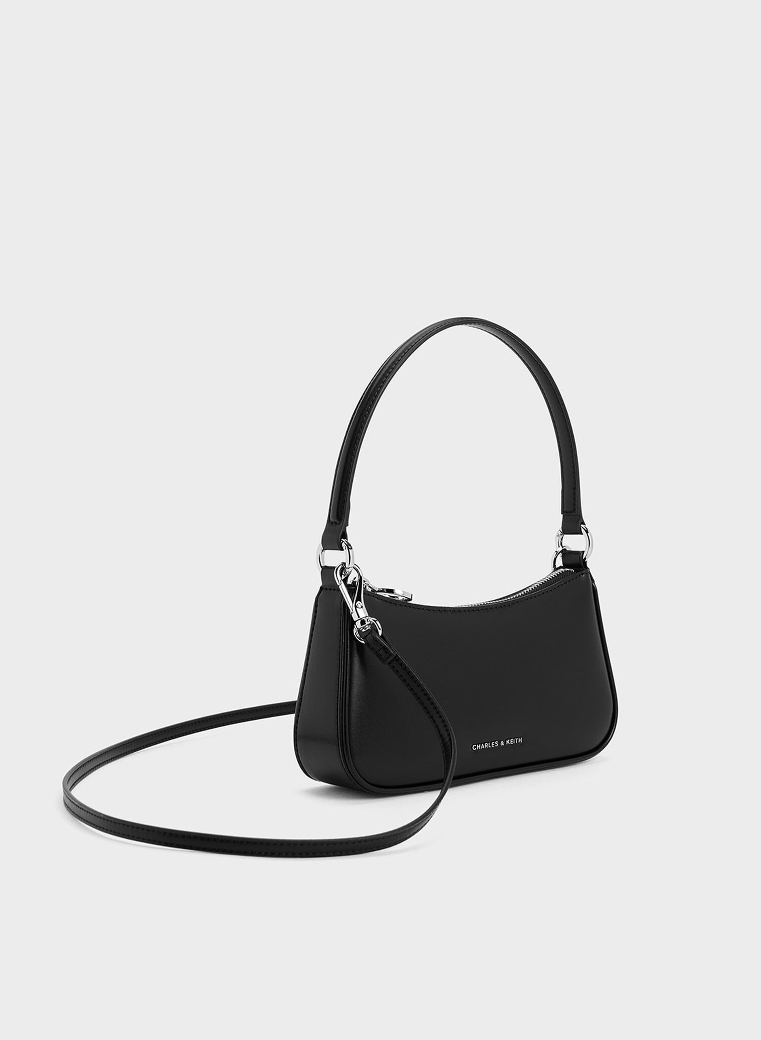 Elspeth Curved Shoulder Bag, Noir, hi-res