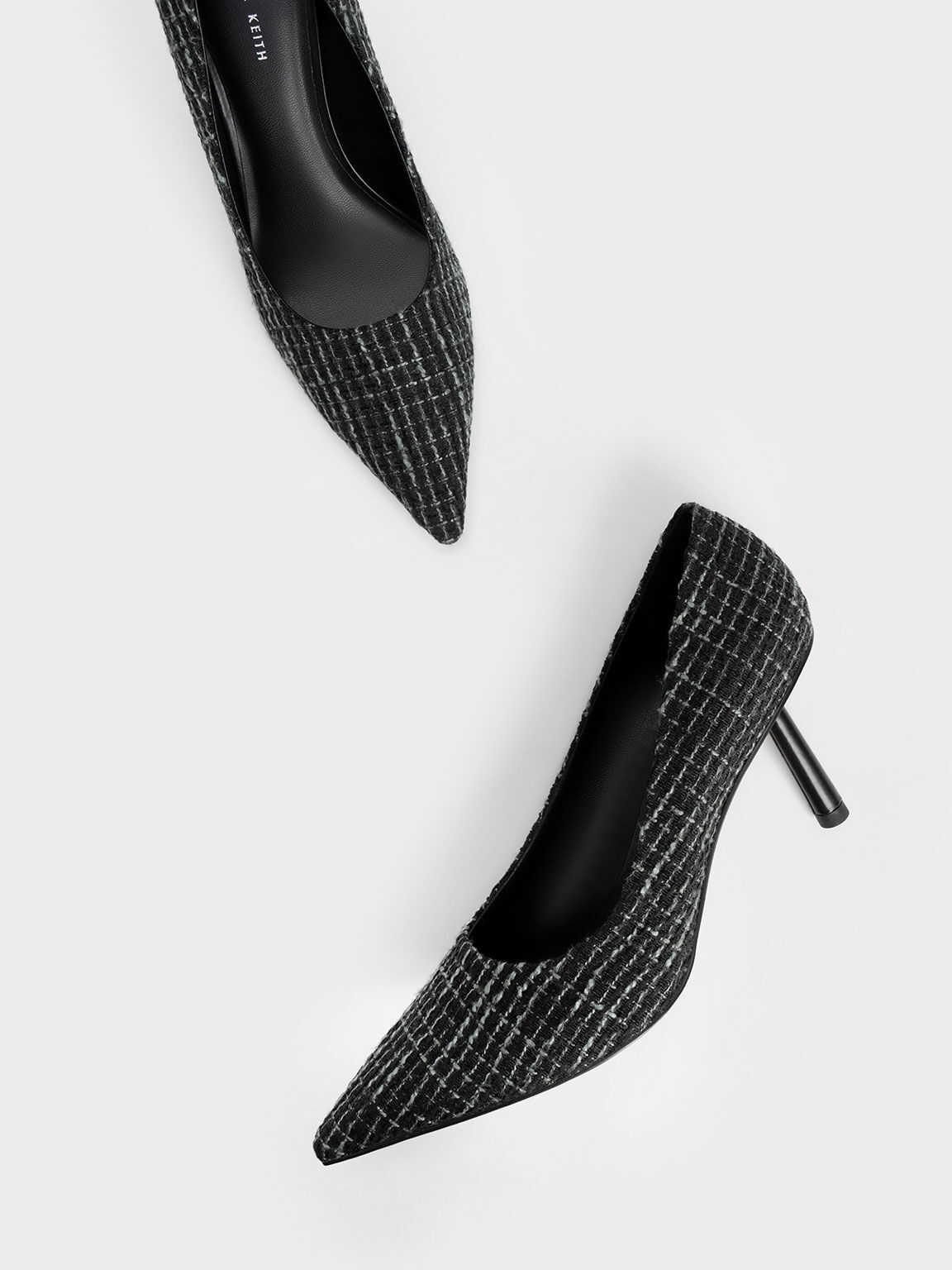 Tweed Pointed Toe Cylindrical Heel Pumps Multi