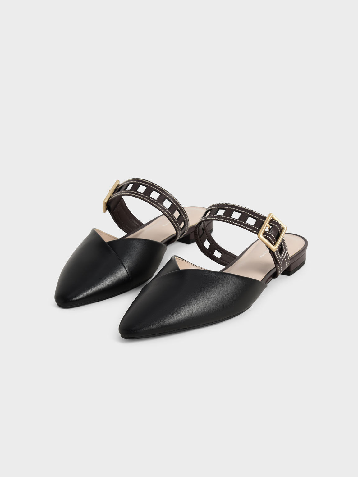 Black Sepphe Cut Out Strap Flat Mule Pumps CHARLES KEITH UK
