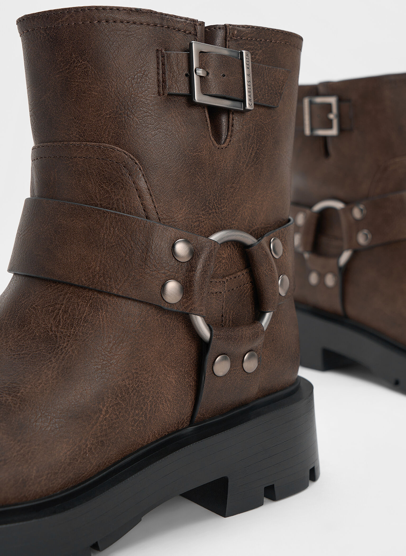 Metallic Buckled Ankle Boots, Dark Brown, hi-res