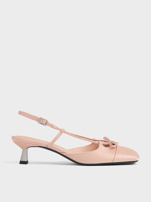 Cap-Toe Bow Slingback Pumps, Light Pink, hi-res