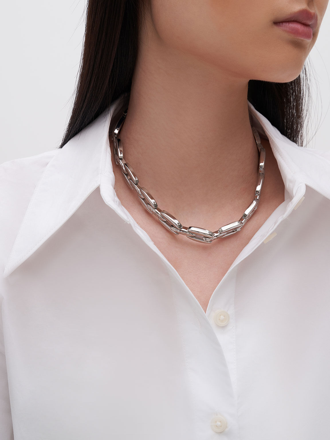 Chain-Link Choker Necklace, Silver, hi-res