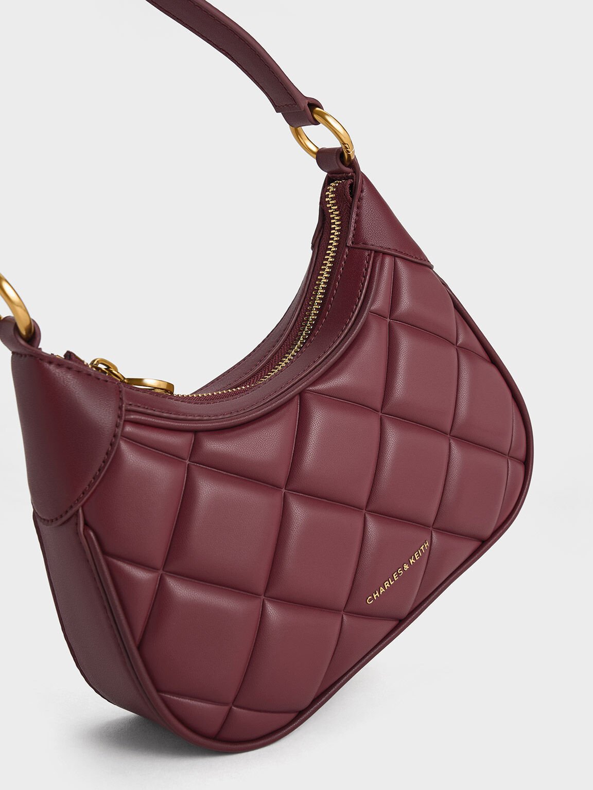 Burgundy Mini Alcott Scarf Handle Quilted Bag CHARLES KEITH UK