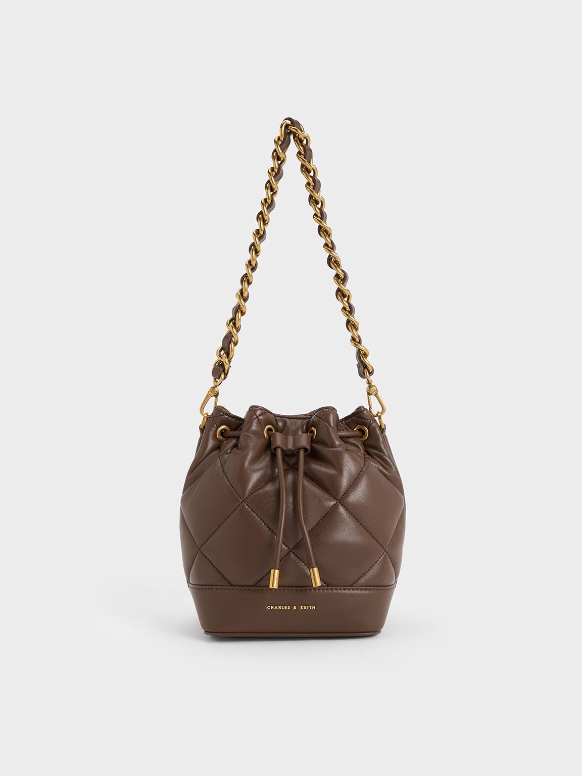 Dark Brown Lin Quilted Bucket Bag CHARLES KEITH UK